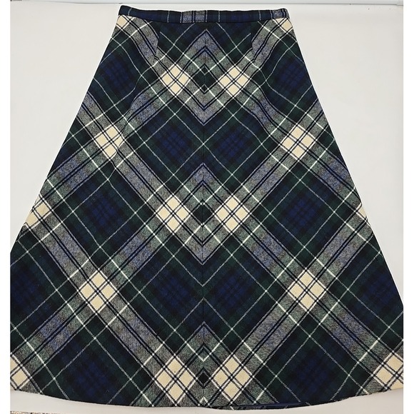 1960's Vtg PENDLETON Wool PLAID A-LINE Dark Academia Preppy Casual Chic SKIRT-10 - Picture 2 of 11